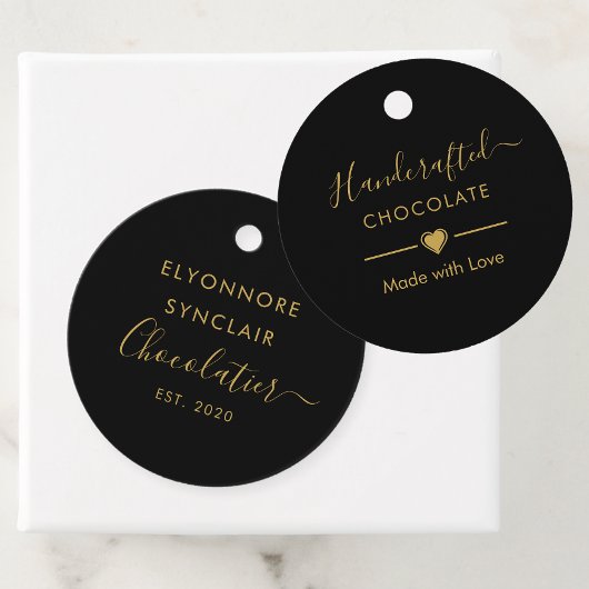 Elegant Black Gold Script Chocolatier Qr Code フェイバータグ