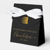 Elegant Black Gold Script Chocolatier Qr Code フェイバーボックス (正面サイド)