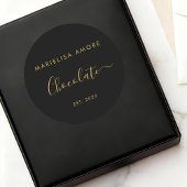 Elegant Black Gold Script Chocolatier Qr Code ラウンドシール