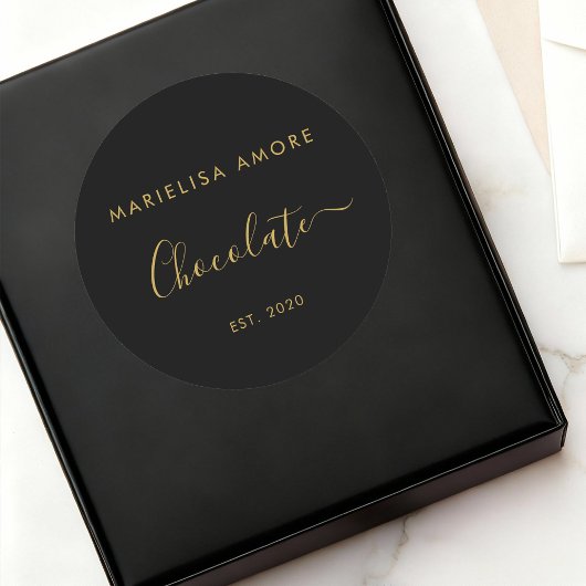 Elegant Black Gold Script Chocolatier Qr Code ラウンドシール