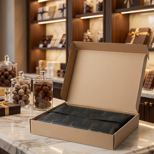 Elegant Black Gold Script Chocolatier Qr Code 薄葉紙