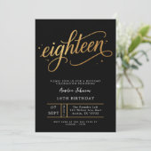 Elegant Black & Gold Script Eighteen 18th Birthday 招待状 (スタンド正面)