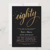 Elegant Black & Gold Script Eighty 80th Birthday 招待状 (正面)
