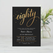 Elegant Black & Gold Script Eighty 80th Birthday 招待状 (スタンド正面)