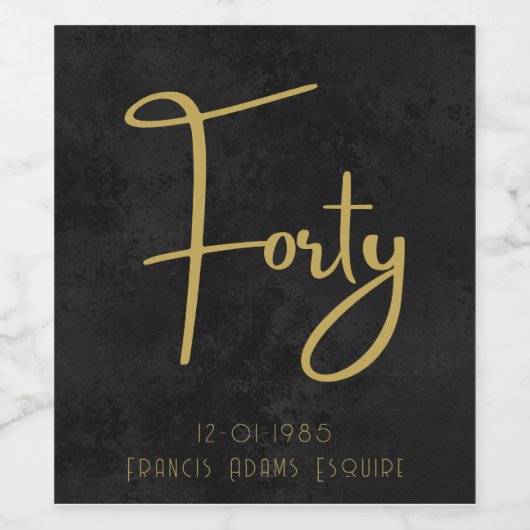 Elegant Black & Gold Script Forty Modern Birthday ワインラベル (シングルラベル)