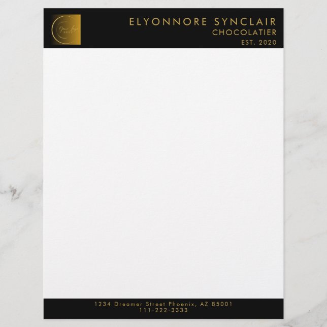 Elegant Black Gold Script Logo Chocolatier  レターヘッド (正面)