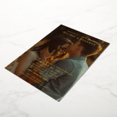 Elegant Black & Gold Script Overlay Photo Wedding 箔招待状 (回転した状態)