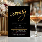 Elegant Black & Gold Script Seventy 70th Birthday  招待状