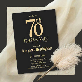 Elegant Black Gold Script Typography 70th Birthday 招待状