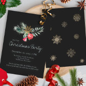 Elegant Black Gold Snowflake Christmas Party 招待状