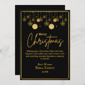 Elegant Black & Gold Snowflake Merry Christmas  招待状 (正面/裏面)