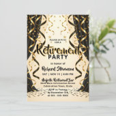 Elegant Black Gold Streamers Retirement Party 招待状 (スタンド正面)