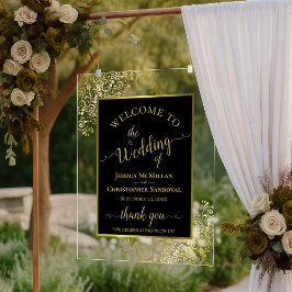Elegant Black & Gold Stylish Wedding Welcome アクリルサイン