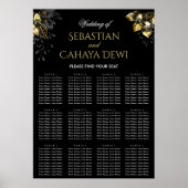 Elegant black & gold summer wedding seating chart ポスター (正面)