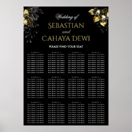 Elegant black & gold summer wedding seating chart ポスター