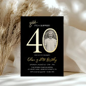 Elegant Black Gold Surprise 40th Birthday Photo 箔招待状