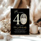 Elegant Black Gold Surprise 40th Birthday Photo 箔招待状