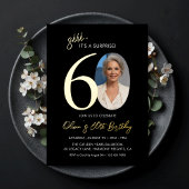 Elegant Black Gold Surprise 60th Birthday Photo 箔招待状