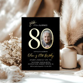Elegant Black Gold Surprise 80th Birthday Photo 箔招待状