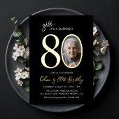 Elegant Black Gold Surprise 80th Birthday Photo 箔招待状