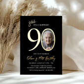 Elegant Black Gold Surprise 90th Birthday Photo 箔招待状