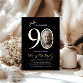 Elegant Black Gold Surprise 90th Birthday Photo 箔招待状