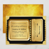 Elegant Black & Gold Ticket Wedding Invitation 招待状 (正面/裏面)