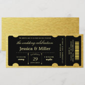 Elegant Black & Gold Ticket Wedding Invitation 招待状 (正面/裏面)