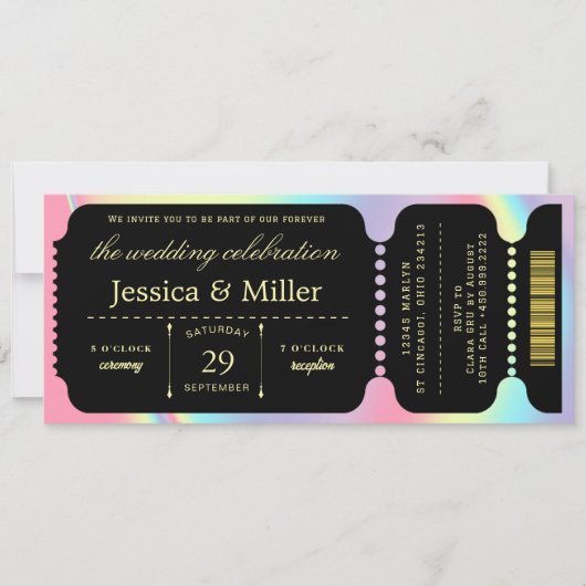 Elegant Black & Gold Ticket Wedding Invitation 招待状 (正面)