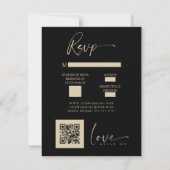 Elegant Black Gold Trendy Collage Wedding 4-Photo 出欠カード (裏面)