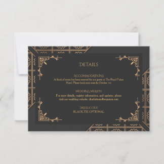 Elegant Black Gold Wedding Details Card 招待状