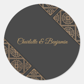 Elegant Black Gold Wedding Favor Sticker ラウンドシール