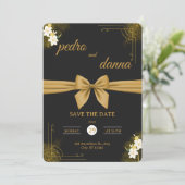 Elegant Black & Gold Wedding Invitation 招待状 (スタンド正面)