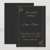 Elegant Black & Gold Wedding Invitation 招待状 (正面/裏面)
