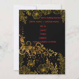 Elegant Black & Gold Wedding Invitation | Luxury  招待状