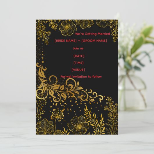 Elegant Black & Gold Wedding Invitation | Luxury 招待状 (スタンド正面)