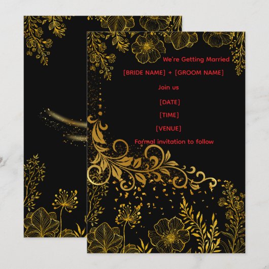 Elegant Black & Gold Wedding Invitation | Luxury  招待状 (正面/裏面)