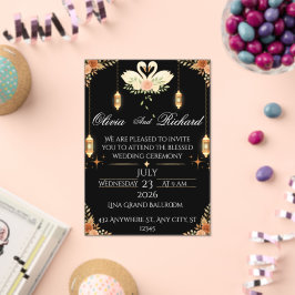 Elegant Black & Gold Wedding Invitation Template アクリル招待状