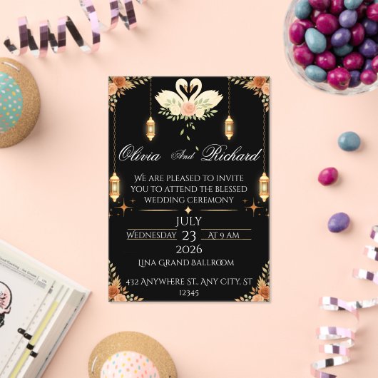 Elegant Black & Gold Wedding Invitation Template アクリル招待状 (インサイチュ (お祝い))