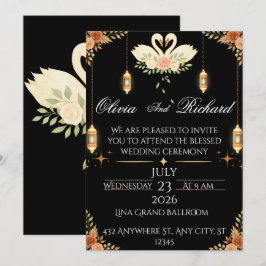 Elegant Black & Gold Wedding Invitation Template 招待状