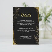 Elegant Black Gold Wedding Leaf Design Details エンクロージャーカード (スタンド正面)