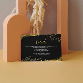 Elegant Black Gold Wedding Leaf Design Details エンクロージャーカード