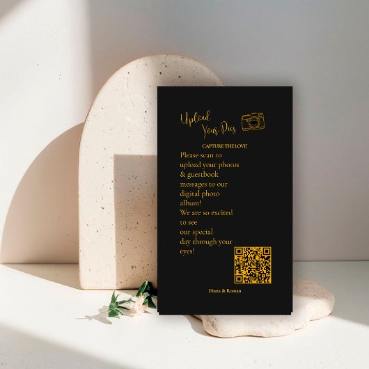 Elegant Black Gold Wedding Photo Sharing QR Code   エンクロージャーカード