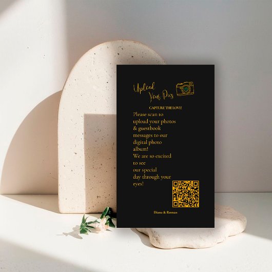 Elegant Black Gold Wedding Photo Sharing QR Code   エンクロージャーカード