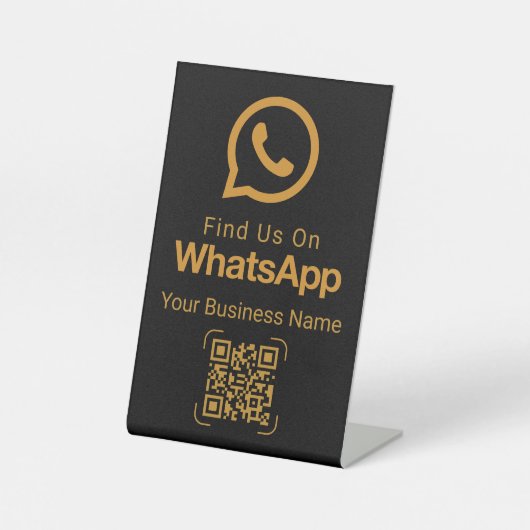 Elegant Black Gold WhatsApp QR Code Business Sign 台座サイン (正面)