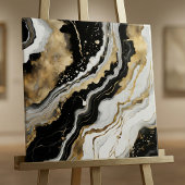 Elegant Black Gold & White Agate Marble Fluid Art タイル