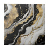 Elegant Black Gold & White Agate Marble Fluid Art タイル (正面)