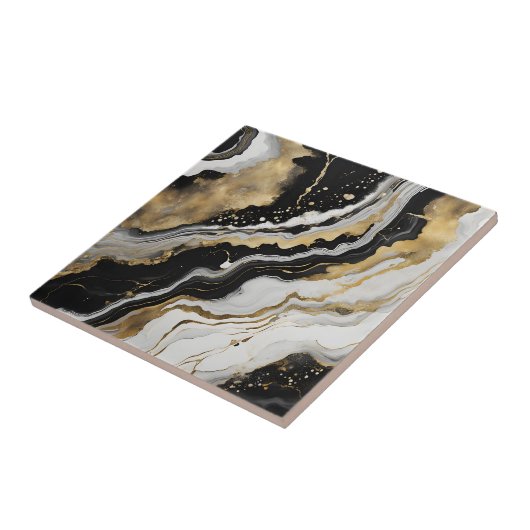 Elegant Black Gold & White Agate Marble Fluid Art タイル (側面)