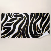 Elegant Black Gold Zebra White Animal Print ビーチタオル (正面)