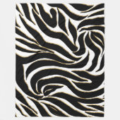 Elegant Black Gold Zebra White Animal Print フリースブランケット (正面)